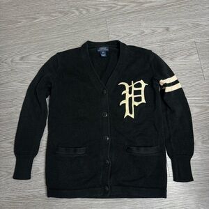 POLO Ralph Lauren P Logo Black Cardigan Size M 8-10 Youth Kids